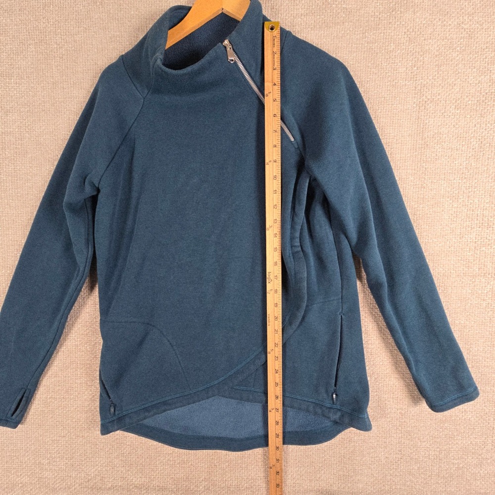 Athleta Cozy Karma Asym Pullover Teal Blue Fleece Sweatshirt Size Medium - Picture 3 of 11